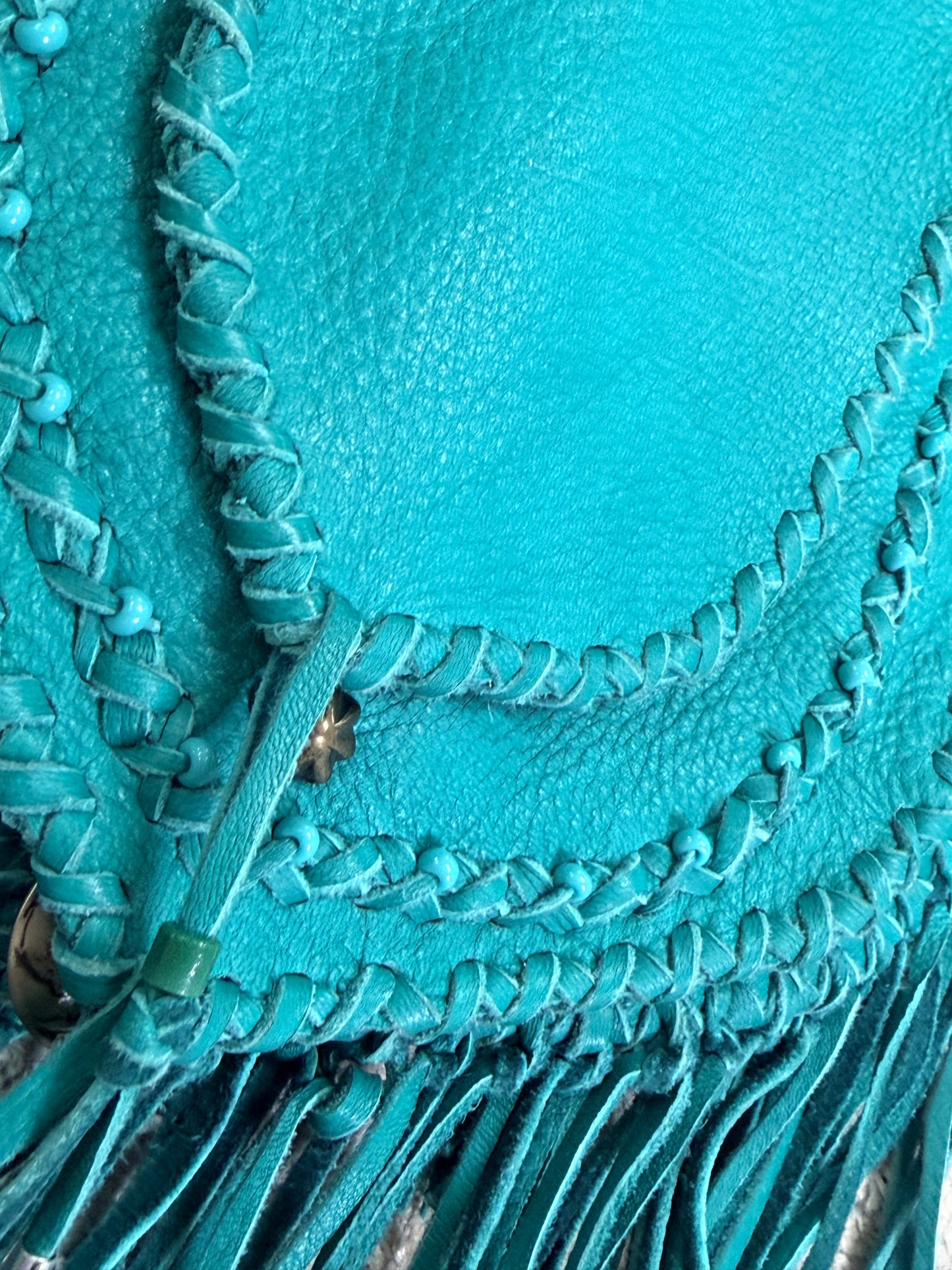 1970s Turquoise Fringe Crossbody – Bohemian Leather Festival Bag