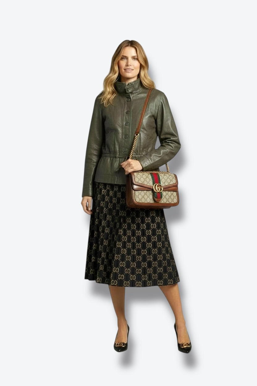 1970s Winlit by Listeff Fashions Hunter Green Funnel Neck Leather Jacket