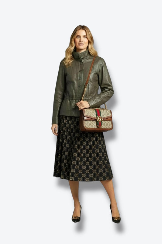 1970s Winlit by Listeff Fashions Hunter Green Funnel Neck Leather Jacket