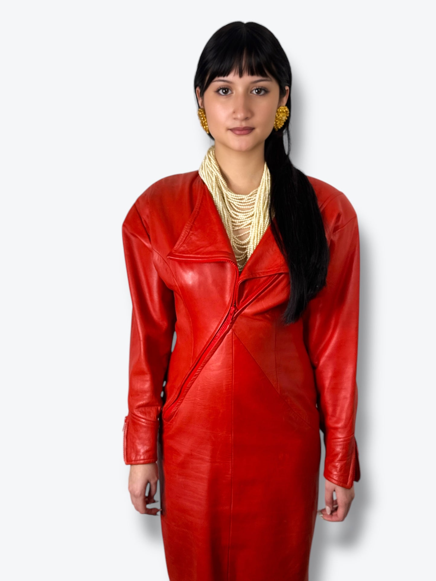 1980s Jack Gaby Asymmetrical Red Leather Dress