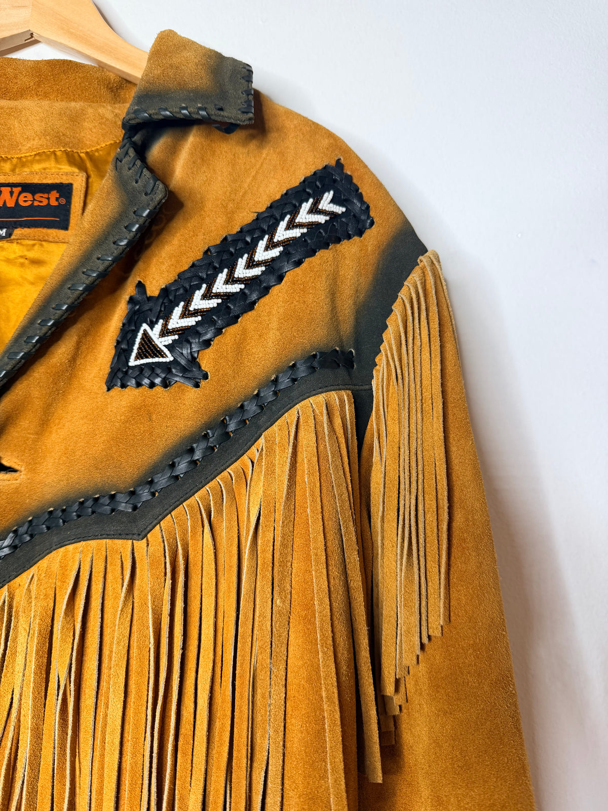 1970s/80s 3B West Burn Out Whipstitched Fringe Suede Leather Jacket