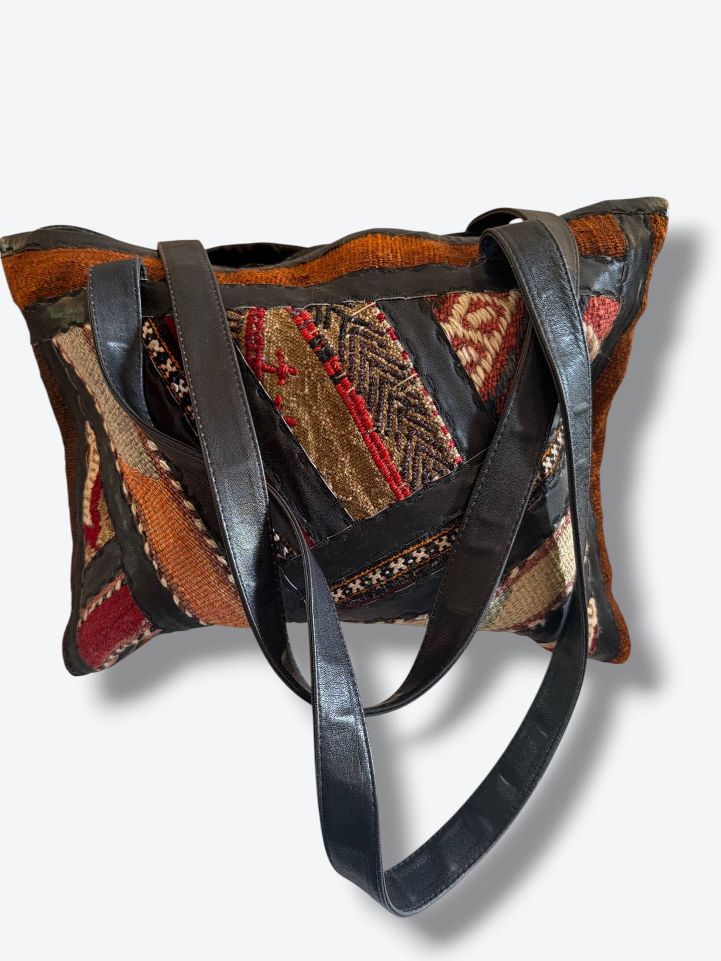 1990s Joan + David Tapestry Leather Shoulder Bag