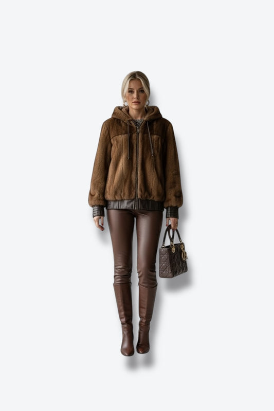 1970s Reversible Leather and Mink Hooded Jacket