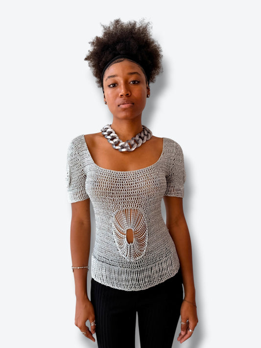 Vintage Hand-Crochet Sculptural Knit Top (Italy)