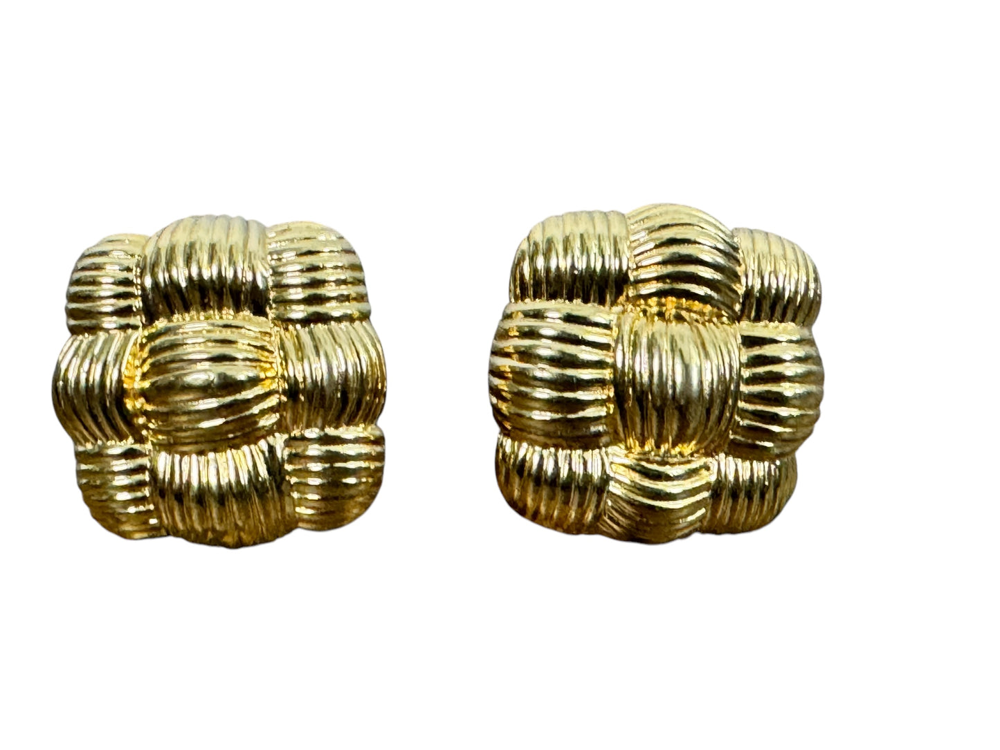 1980s Fendi Basket Weave Square Earrings