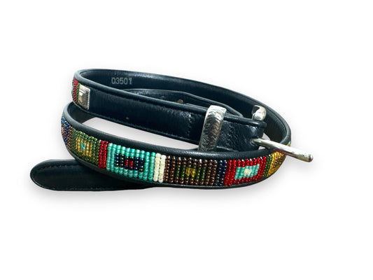 1990s “Brighton” Beaded and Leather Skinny Belt