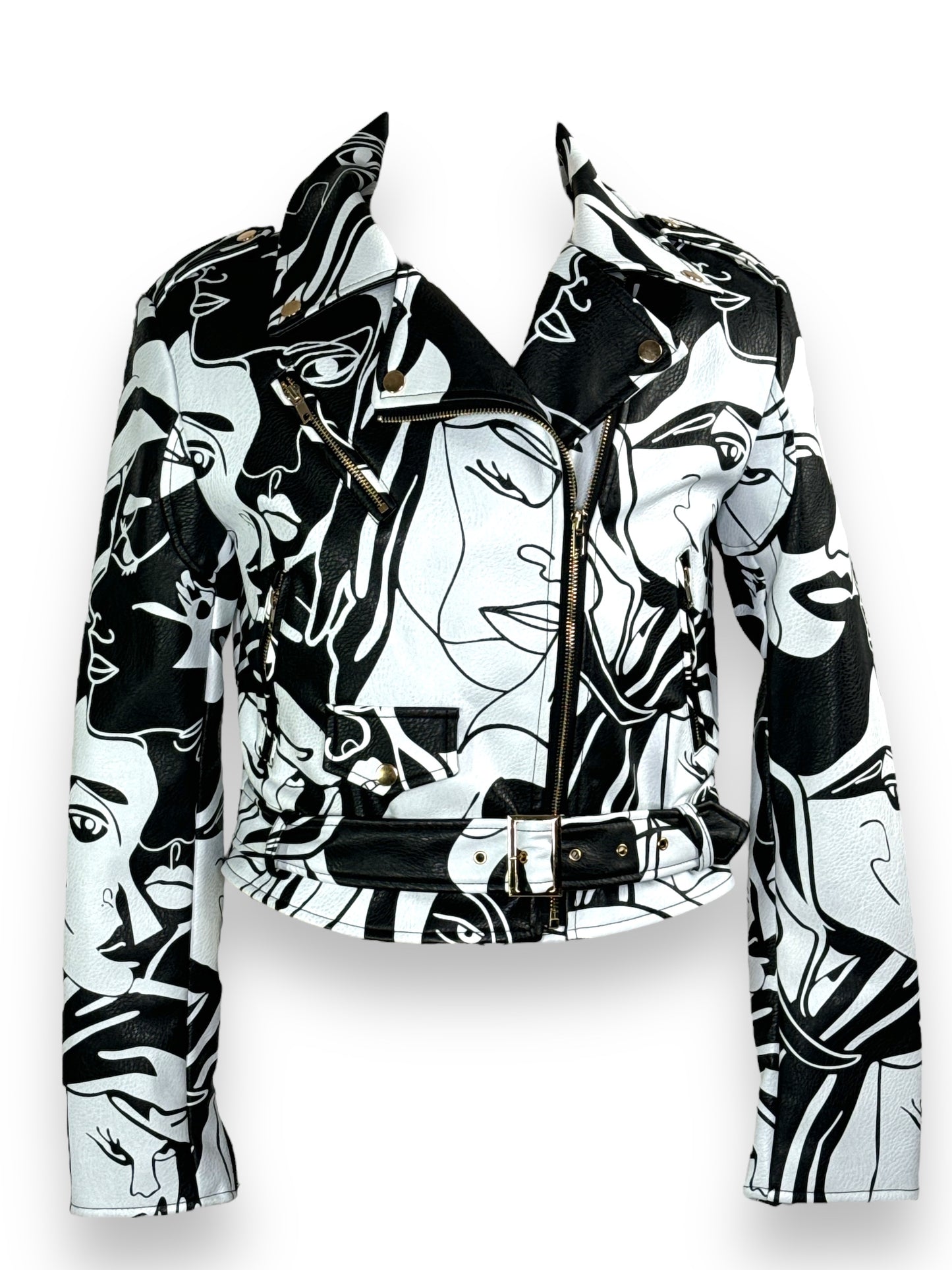 Trend: Azalea Wang Graffiti Black + White Vegan Moto Jacket