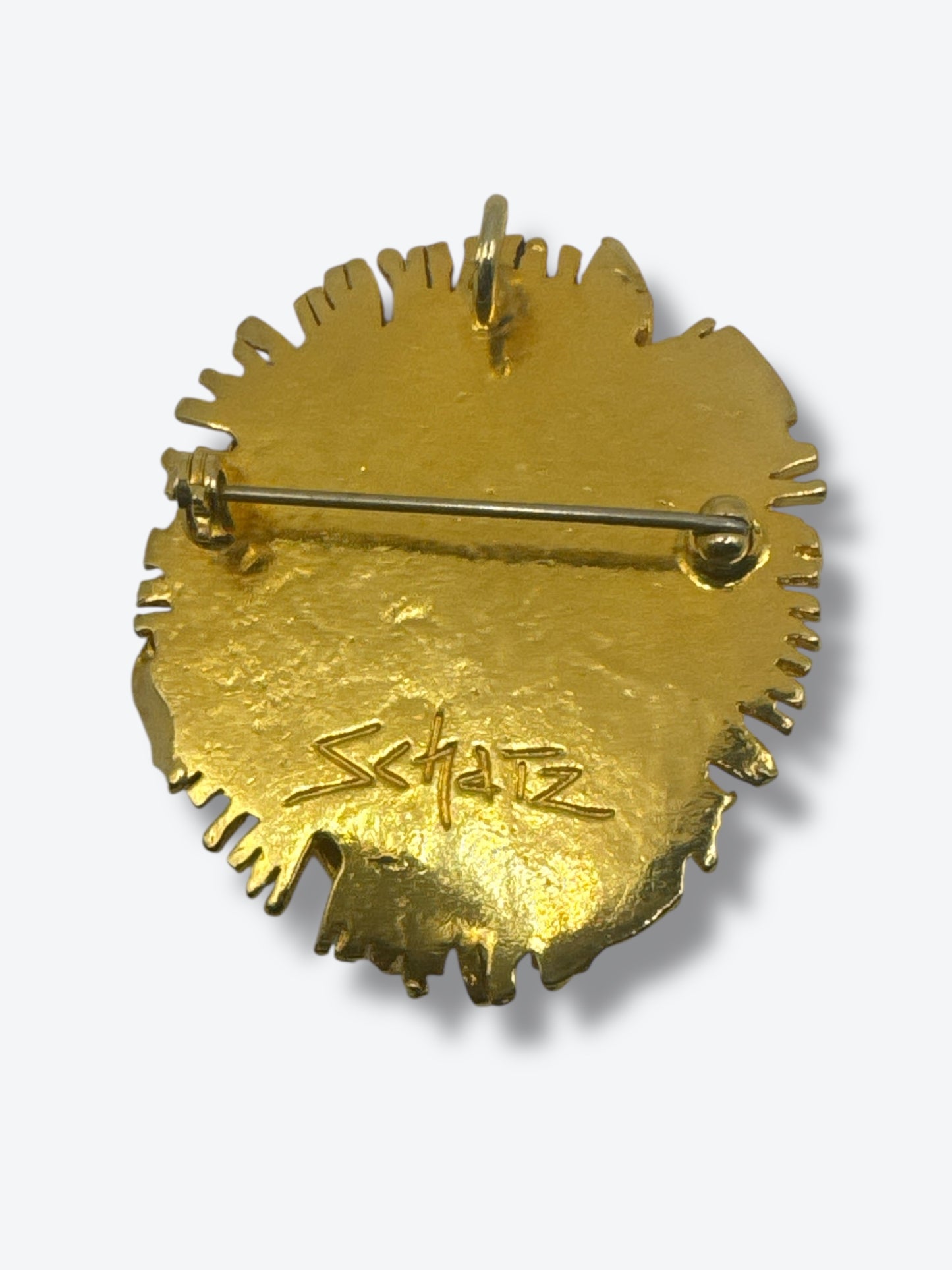 1970s Schatz Gold Sunburst Brooch with Blue Cabochon Accent
