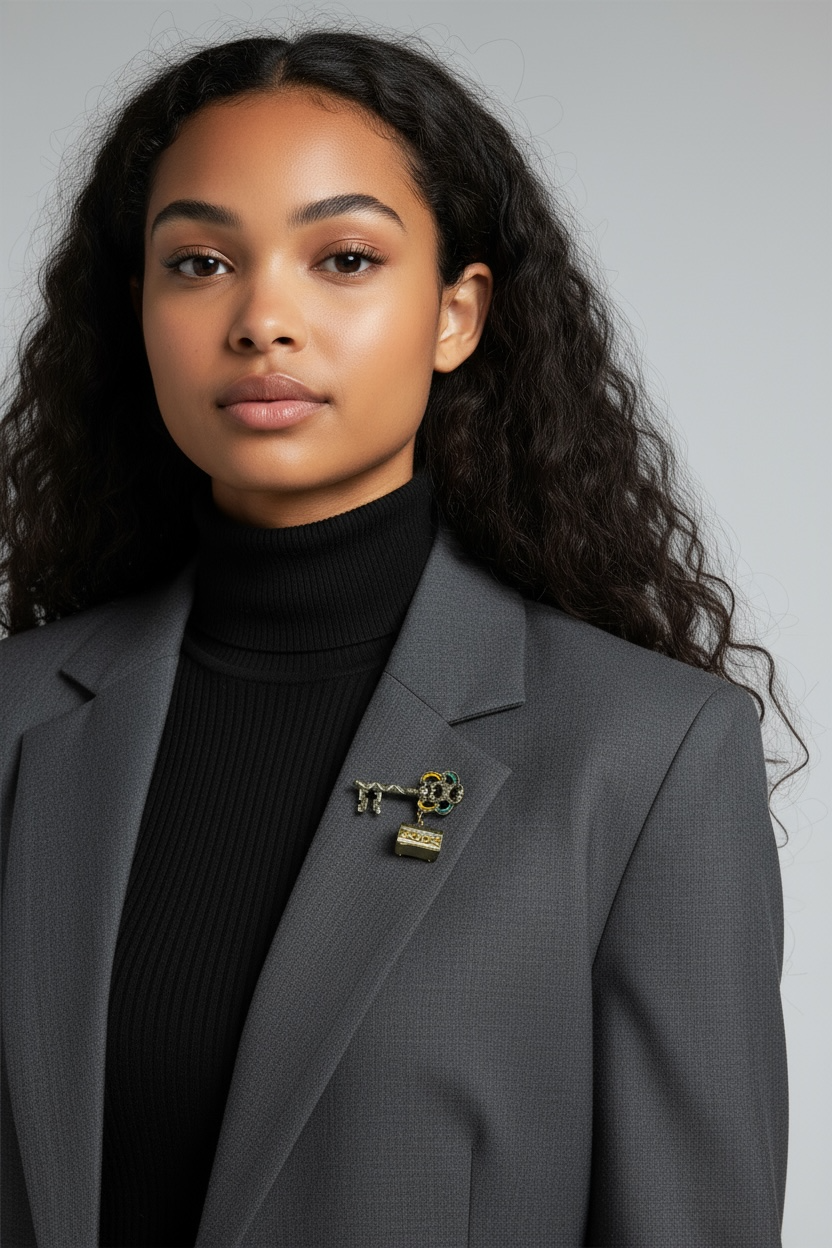 1950s Italian Micro Mosaic Key and Treasure Chest Brooch