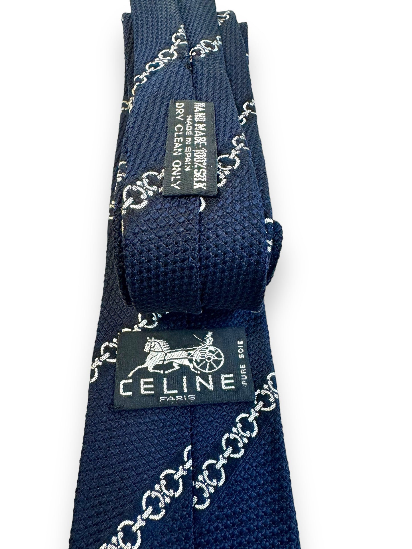 Vintage Celine 100% Silk Navy Chain Link Tie