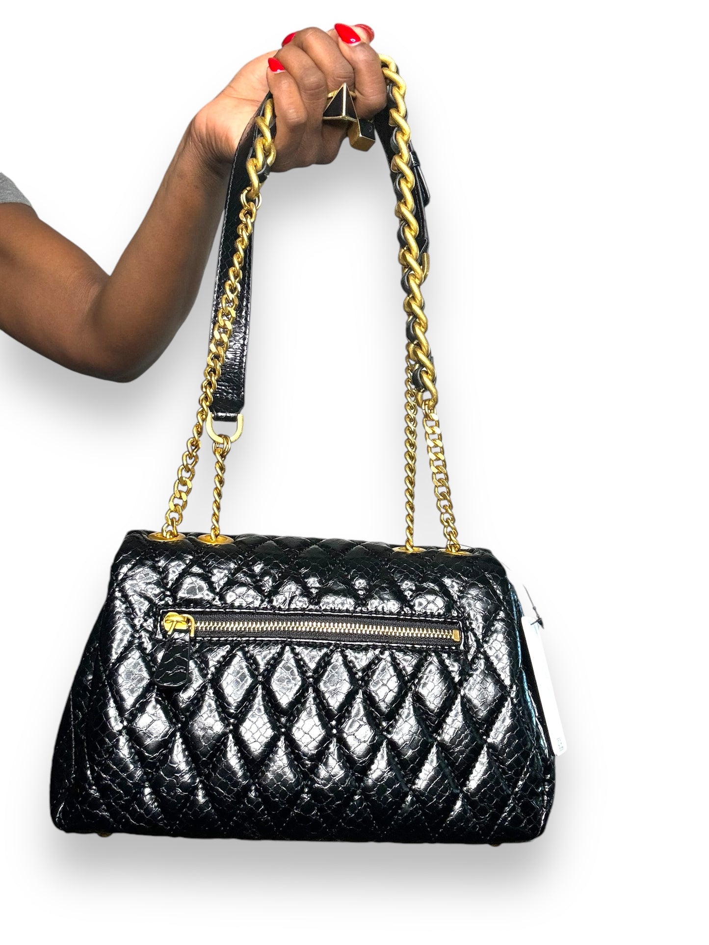 Trend: “Guess” Black and Gold Embossed Leather Shoulder Bag