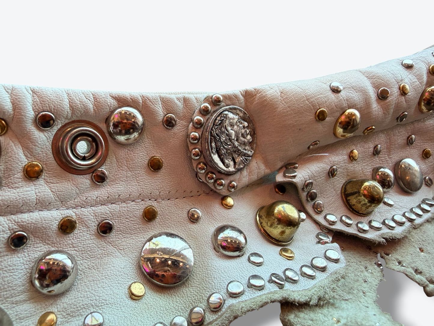 1970s Lily Fauorche Leather Studded Aysmmetrical Snap Belt