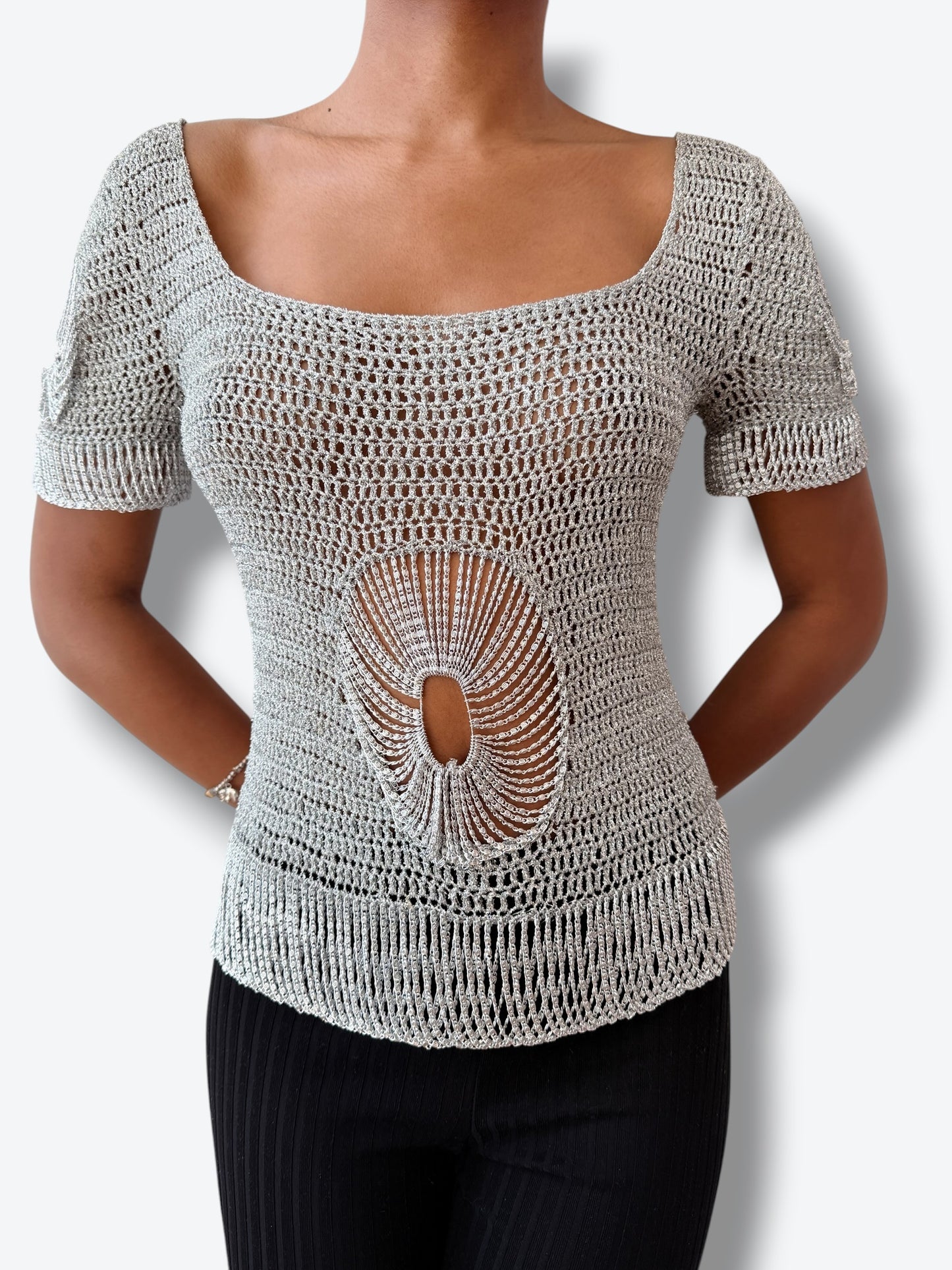 Vintage Hand-Crochet Sculptural Knit Top (Italy)