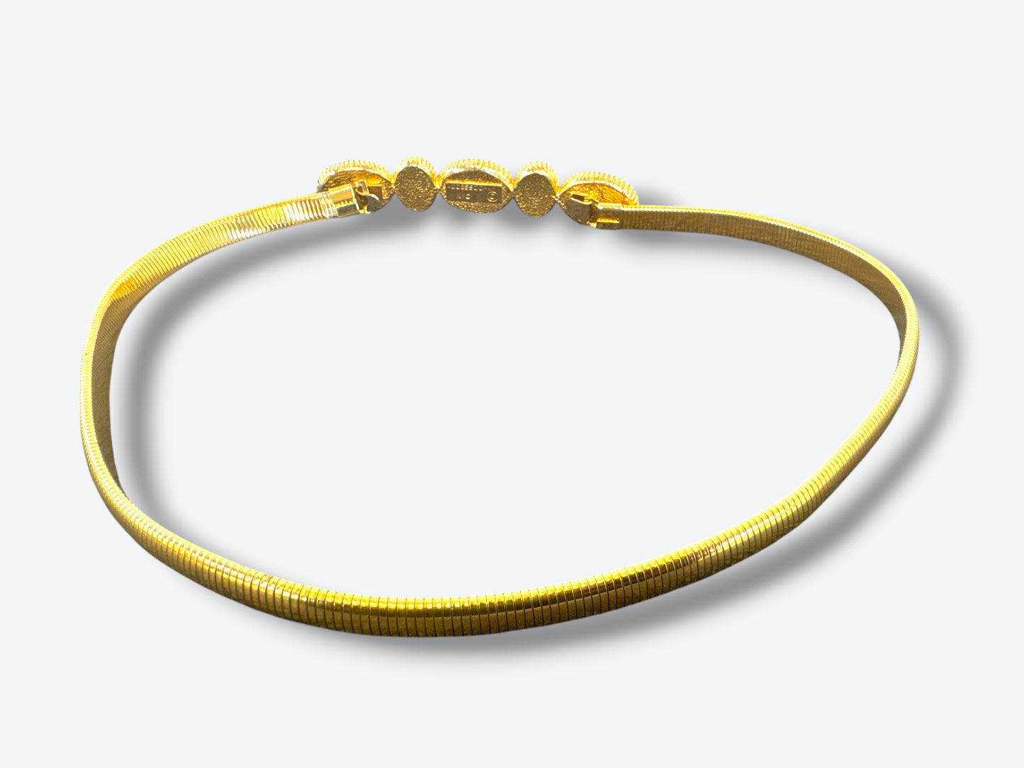 1980s Accessocraft NYC Gold-Tone Snake Chain Belt with Faux Pearl Cabochons