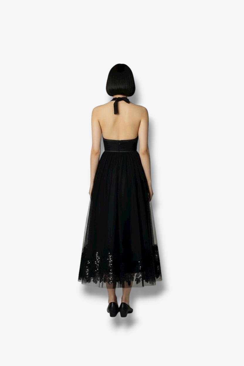 Y2K BCBG Sequin and Tulle Halter Dress