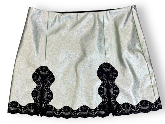 Trend: Anna Sui Green Metallic + Black Lace Mini Skirt