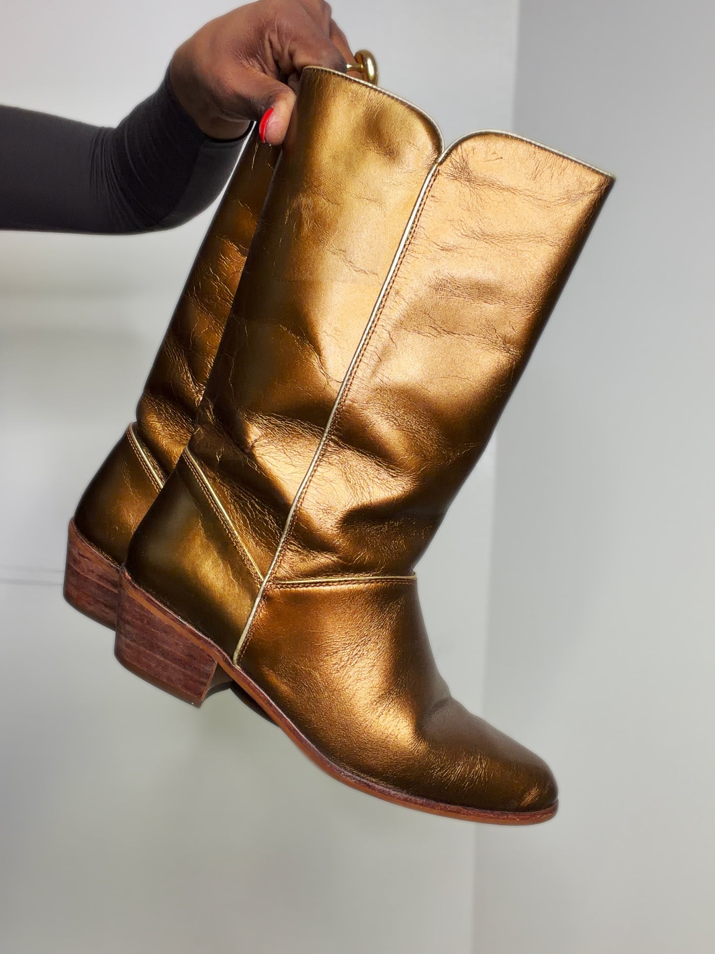 1980s/1990s Gold Metallic Leather Boots