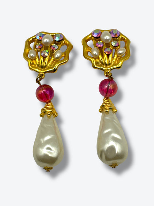 Vintage Craft Baroque Pearl & Crystal Drop Earrings