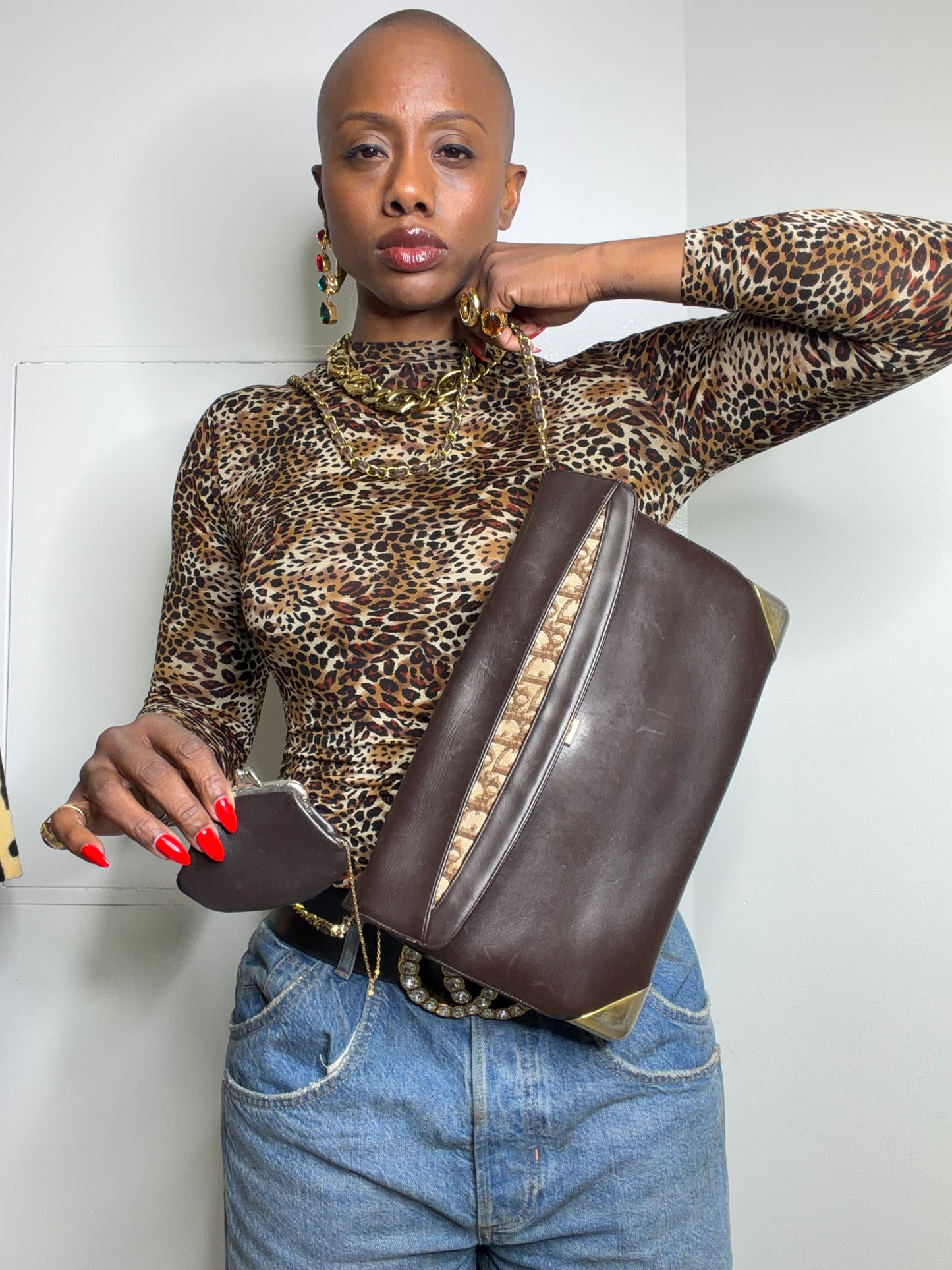 1970s Christian Dior Brown Large Clutch