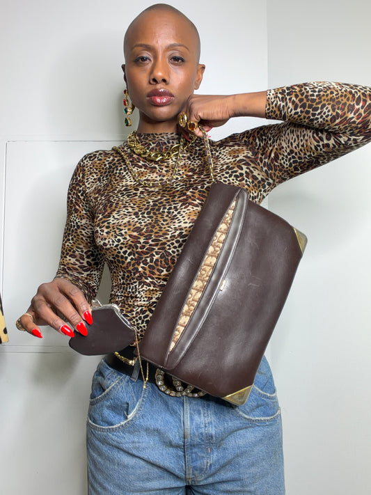 1970s Christian Dior Brown Large Clutch