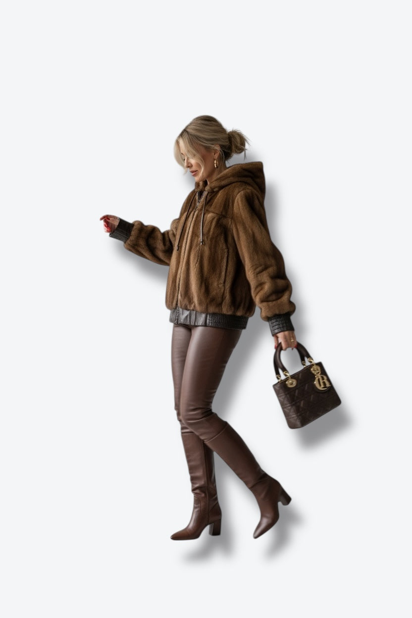 1970s Reversible Leather and Mink Hooded Jacket