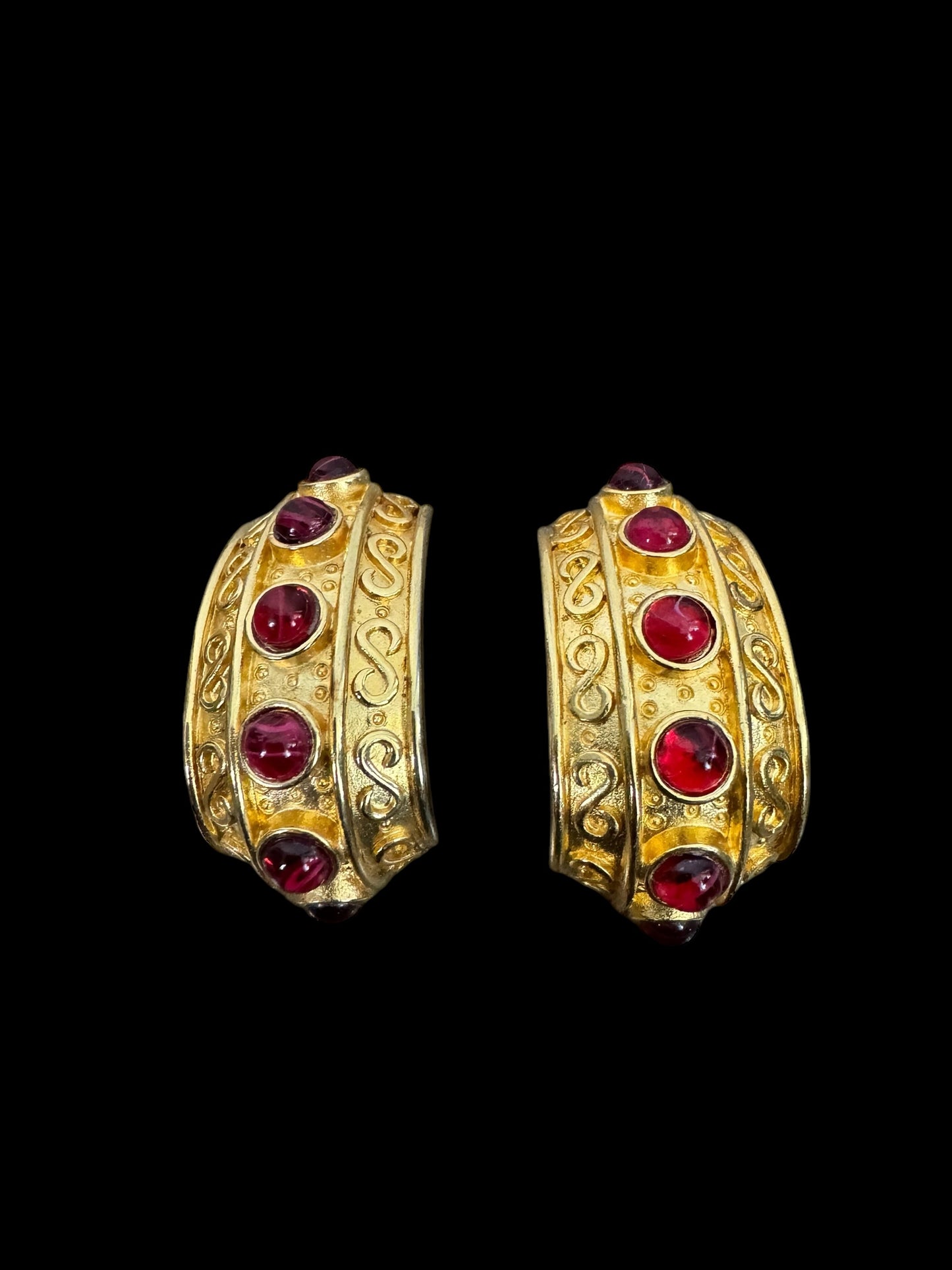 1980s St John Cherry Enamel & Gold Earrings (Clip On)