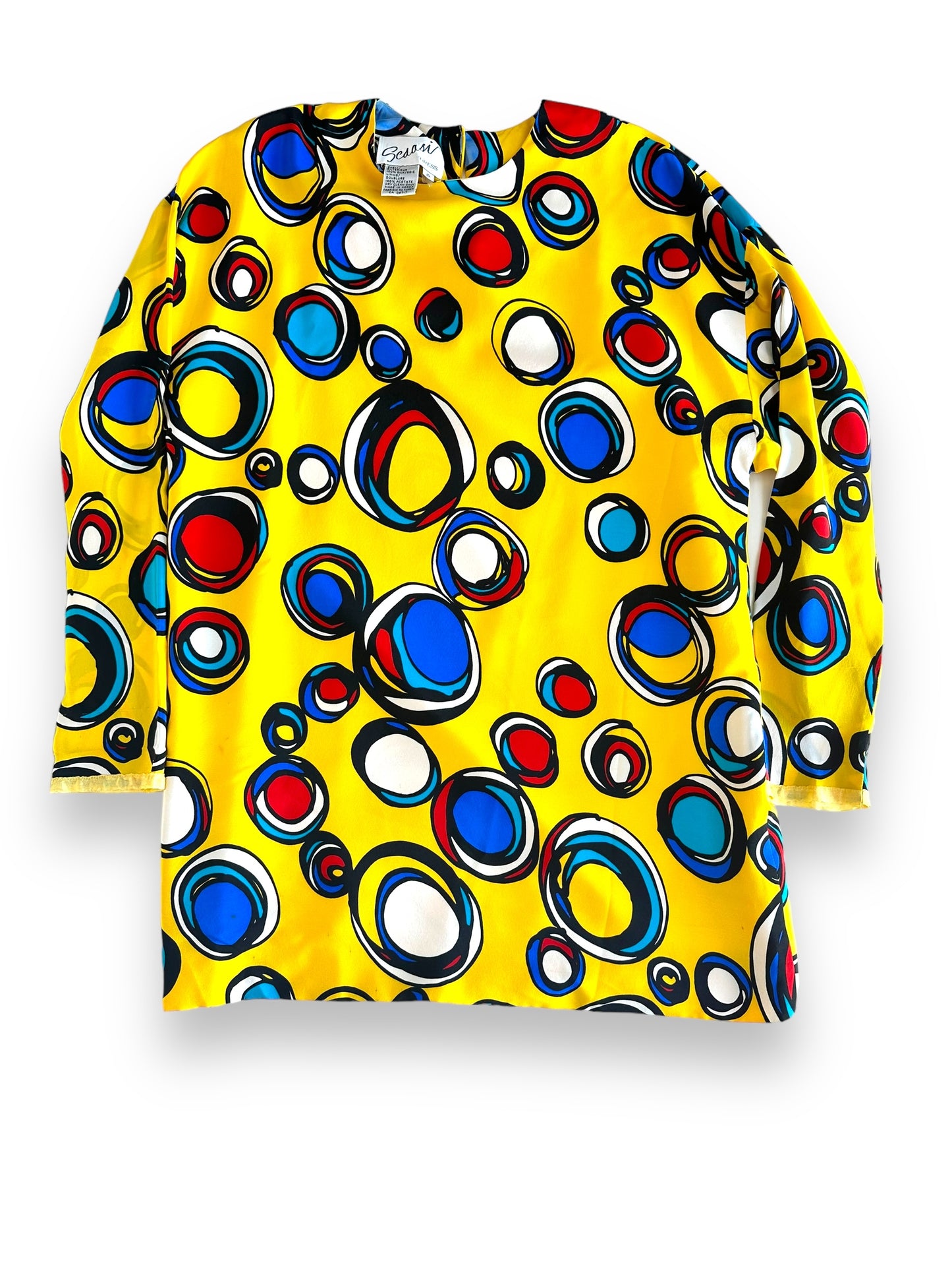 1980s Scaasi Silk Yellow Multi Mini Dress