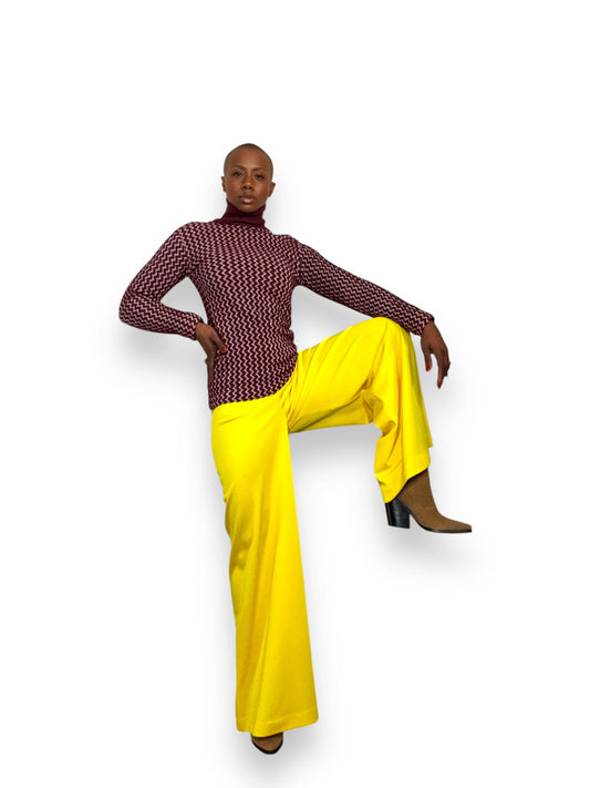 1970s Canary Yellow Polyester Elephant Leg Bell Bottoms