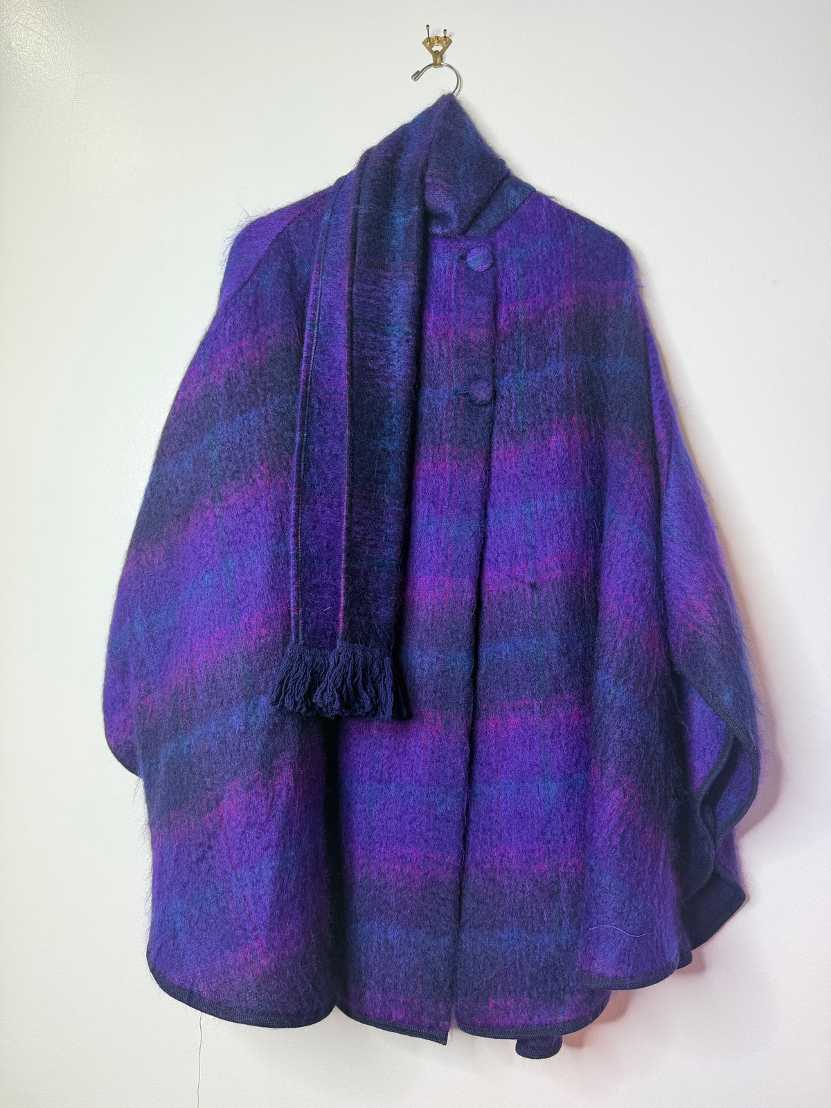 1950s Purple & Blue Wool Poncho