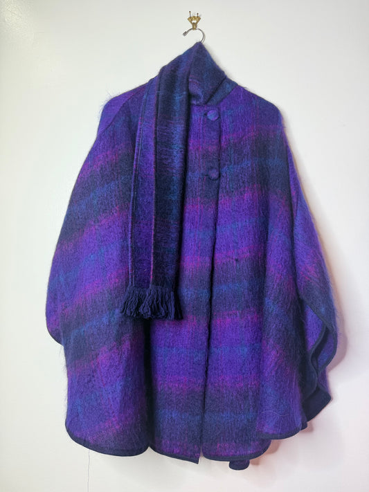 1950s Purple & Blue Wool Poncho
