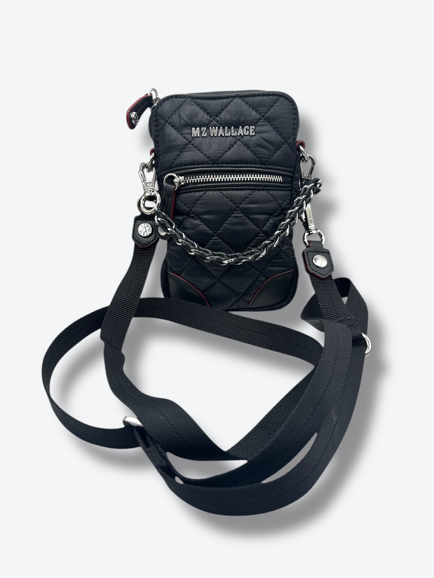 MZ Wallace Black Quilted + Chain Cell Bag