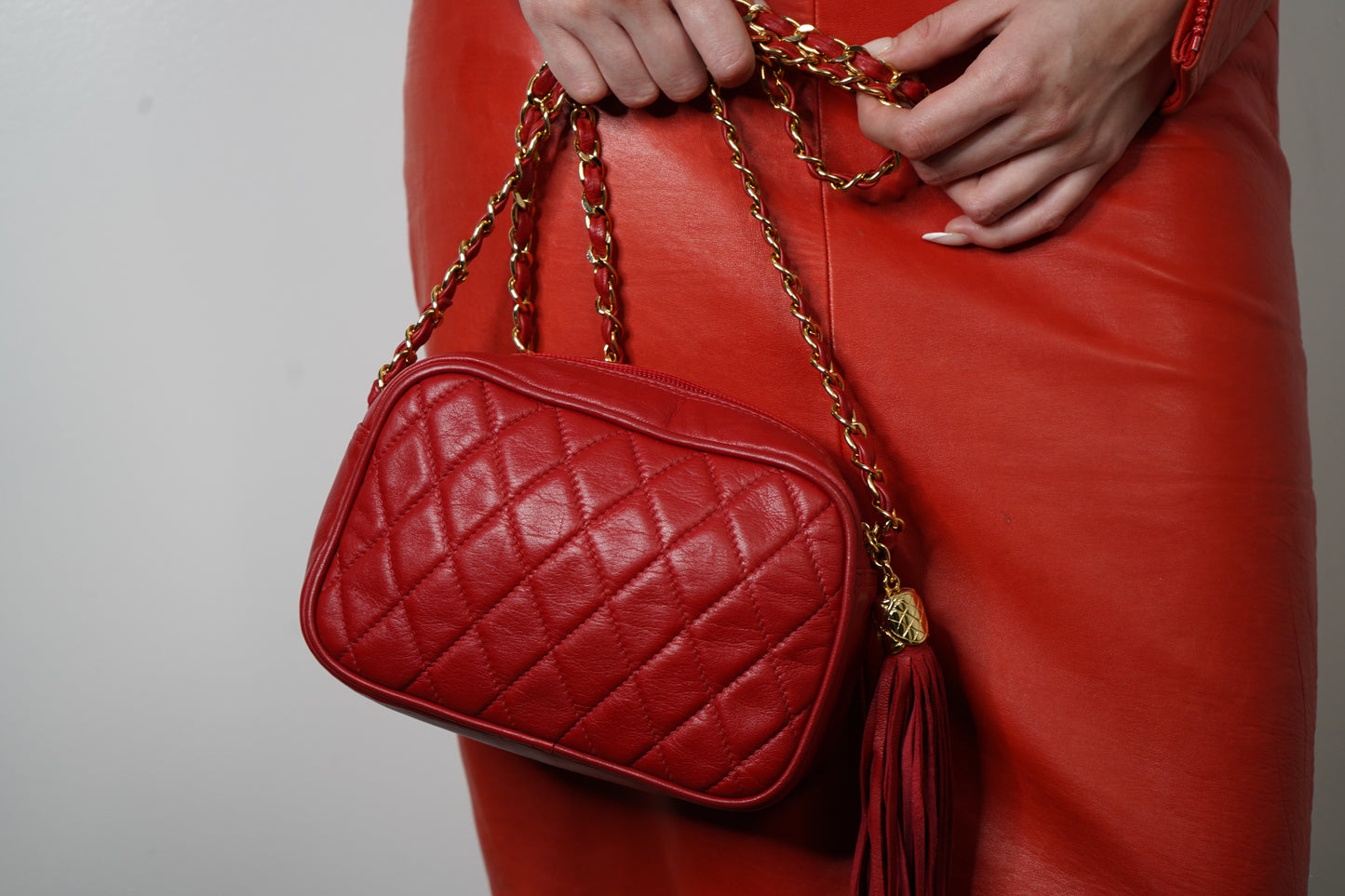 1980s • 1990s Holt Renfrew Canada Red Quilted + Chain Crossbody