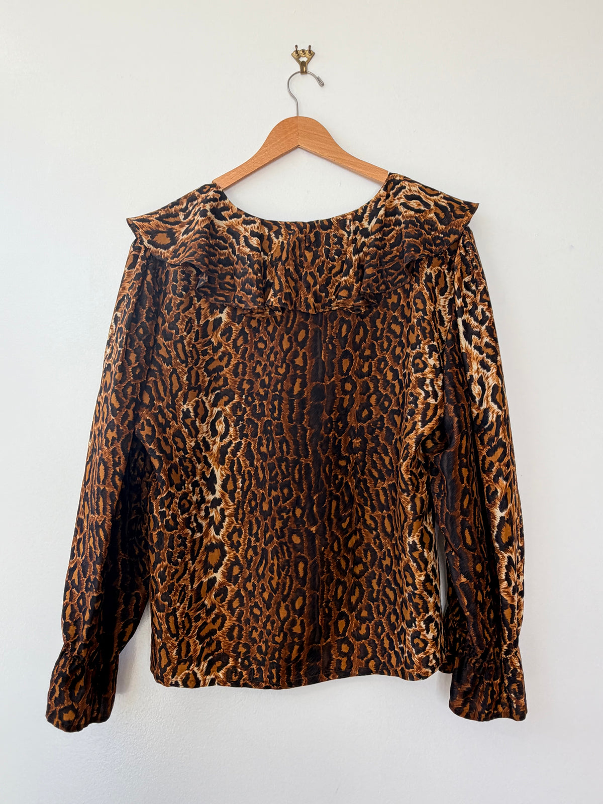1990s Express Silk Cheetah Ruffle Blouse