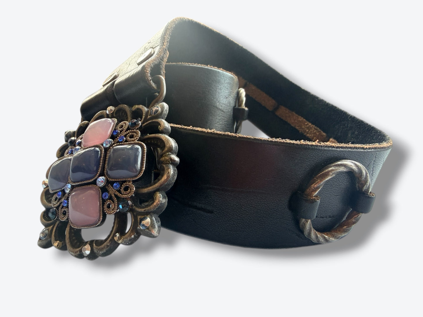Y2K Ornate Statement Belt with Jeweled Medallion Buckle