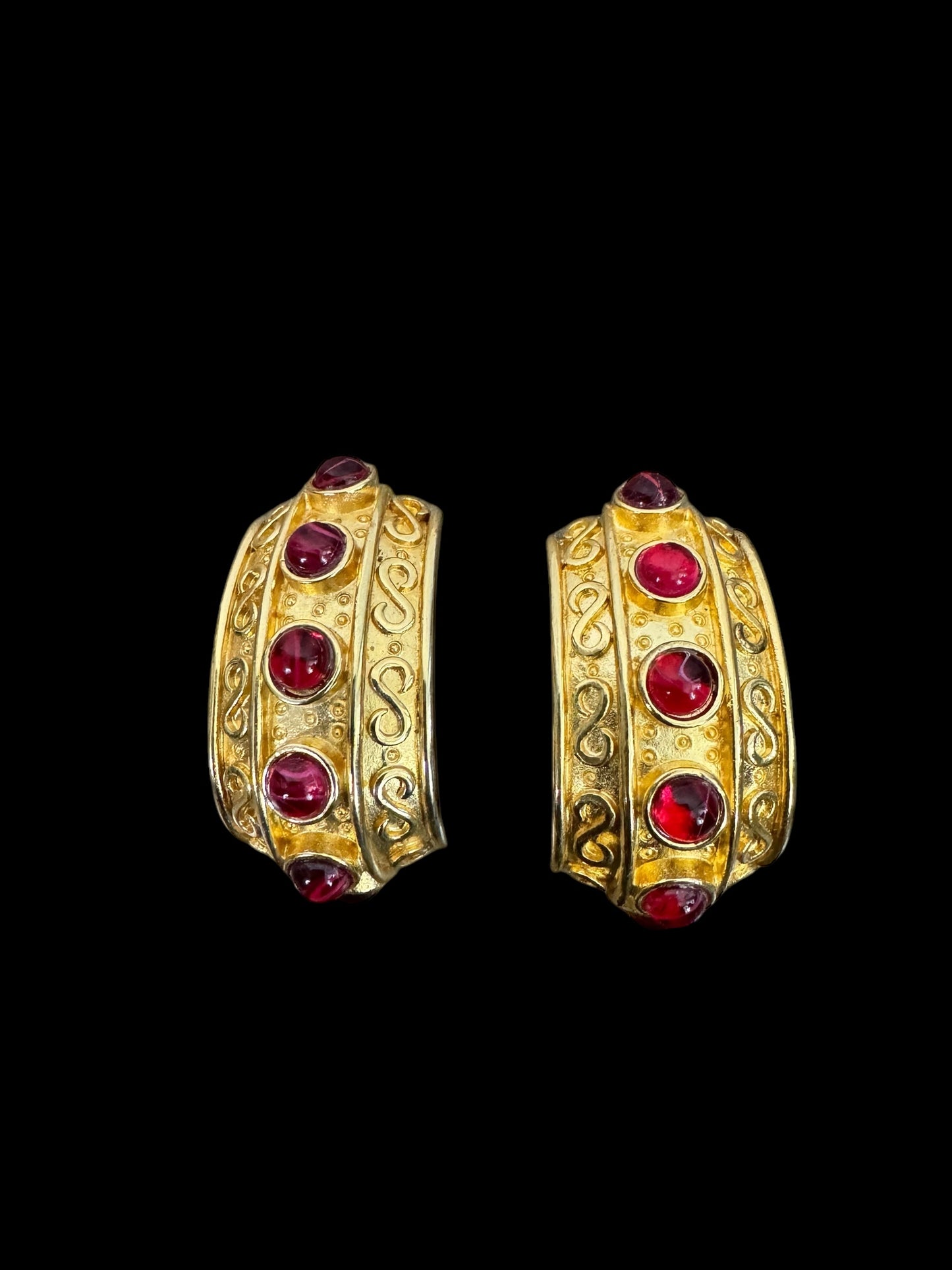 1980s St John Cherry Enamel & Gold Earrings (Clip On)