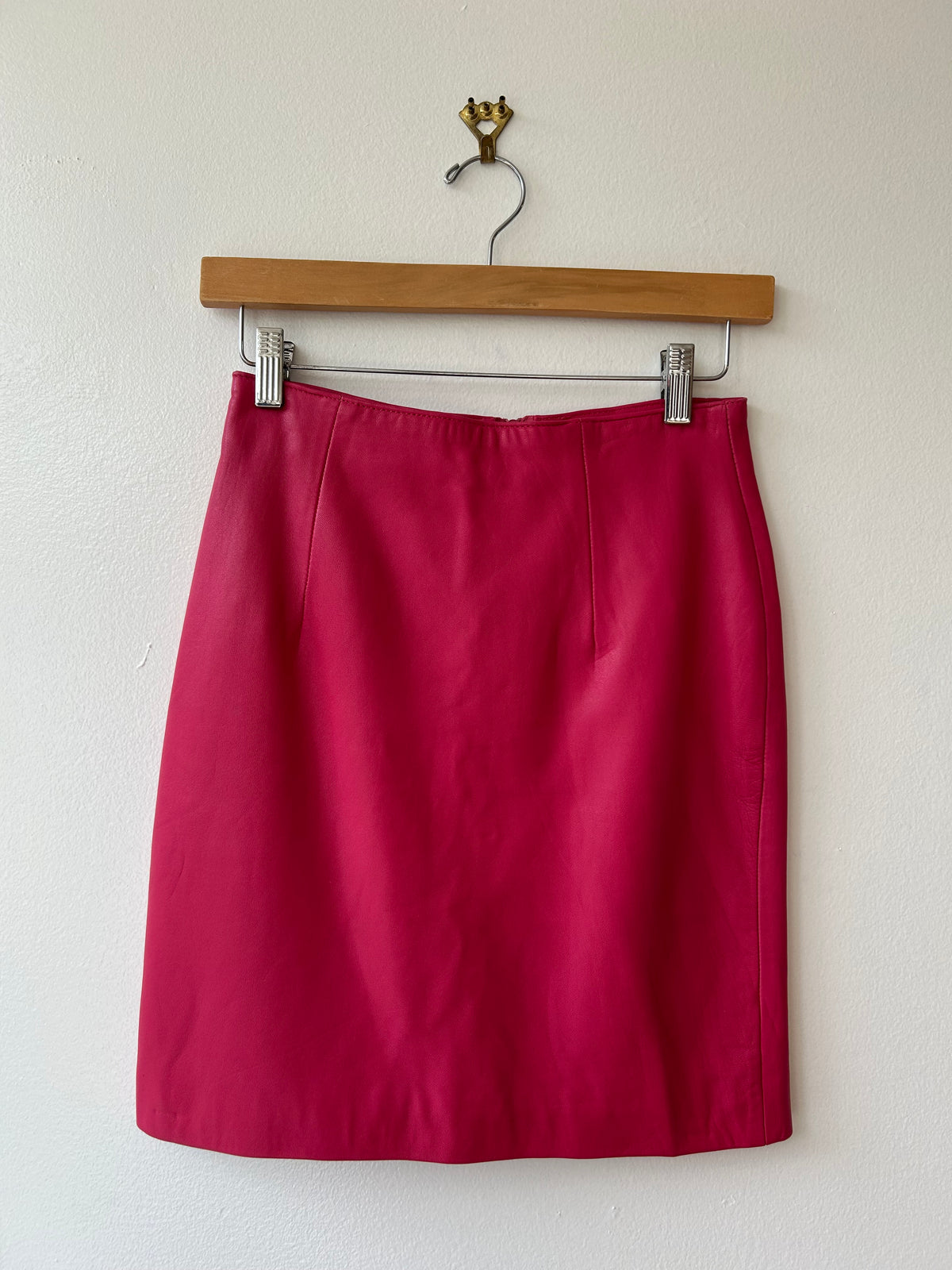 1990s Tannery West Hot Pink Leather Skirt