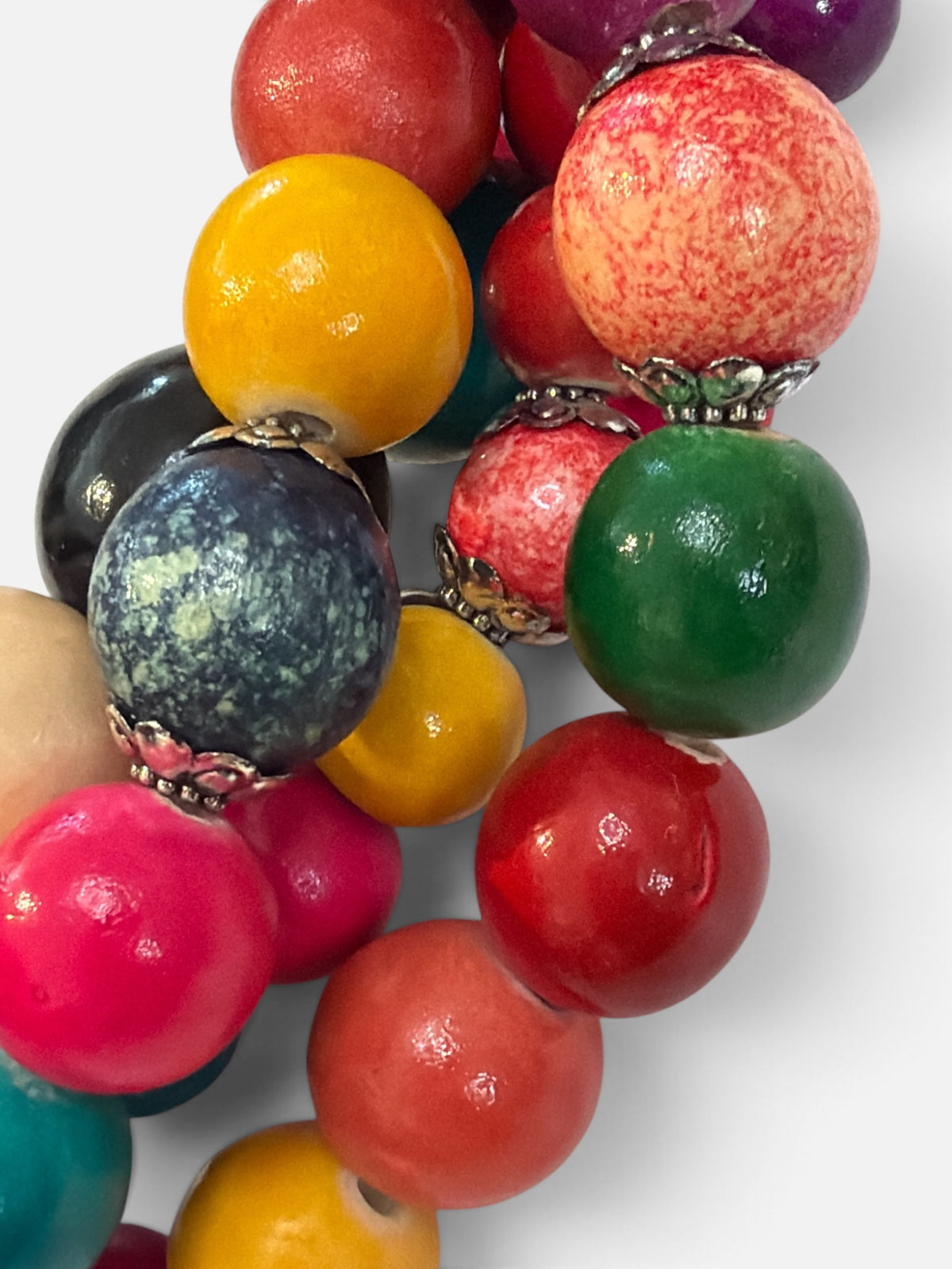 1970s Rainbow Wood Bead Cluster Necklace