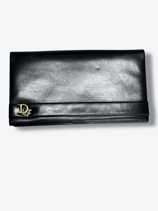 1970s Christian Dior Black Leather Logo Clutch