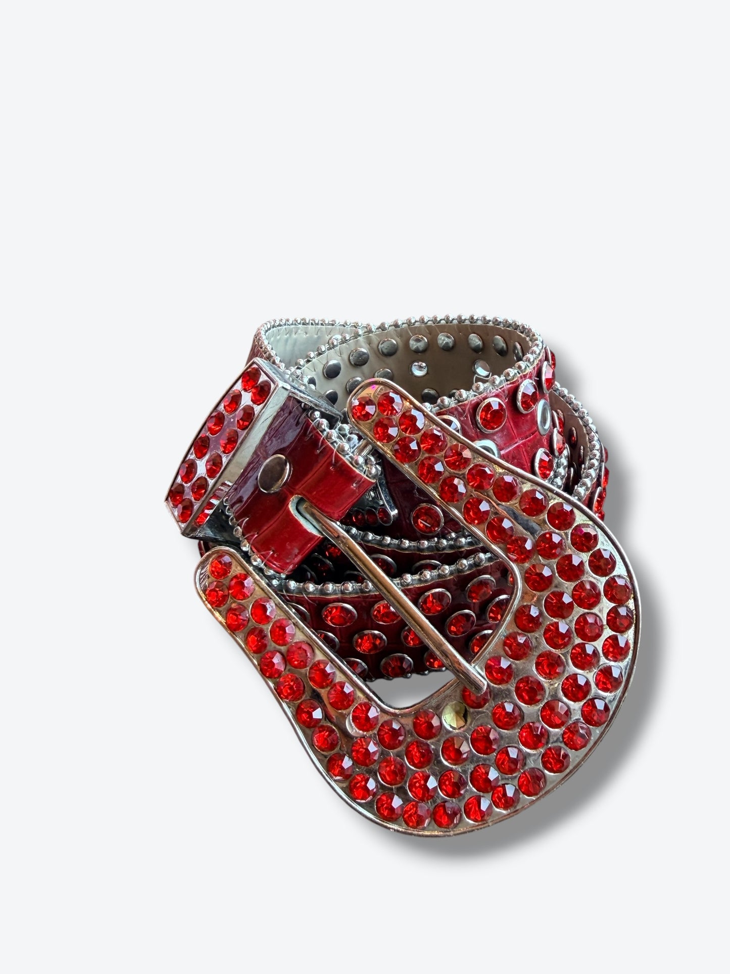 B.B Simon Red Rhinestone Leather Belt (As Is)