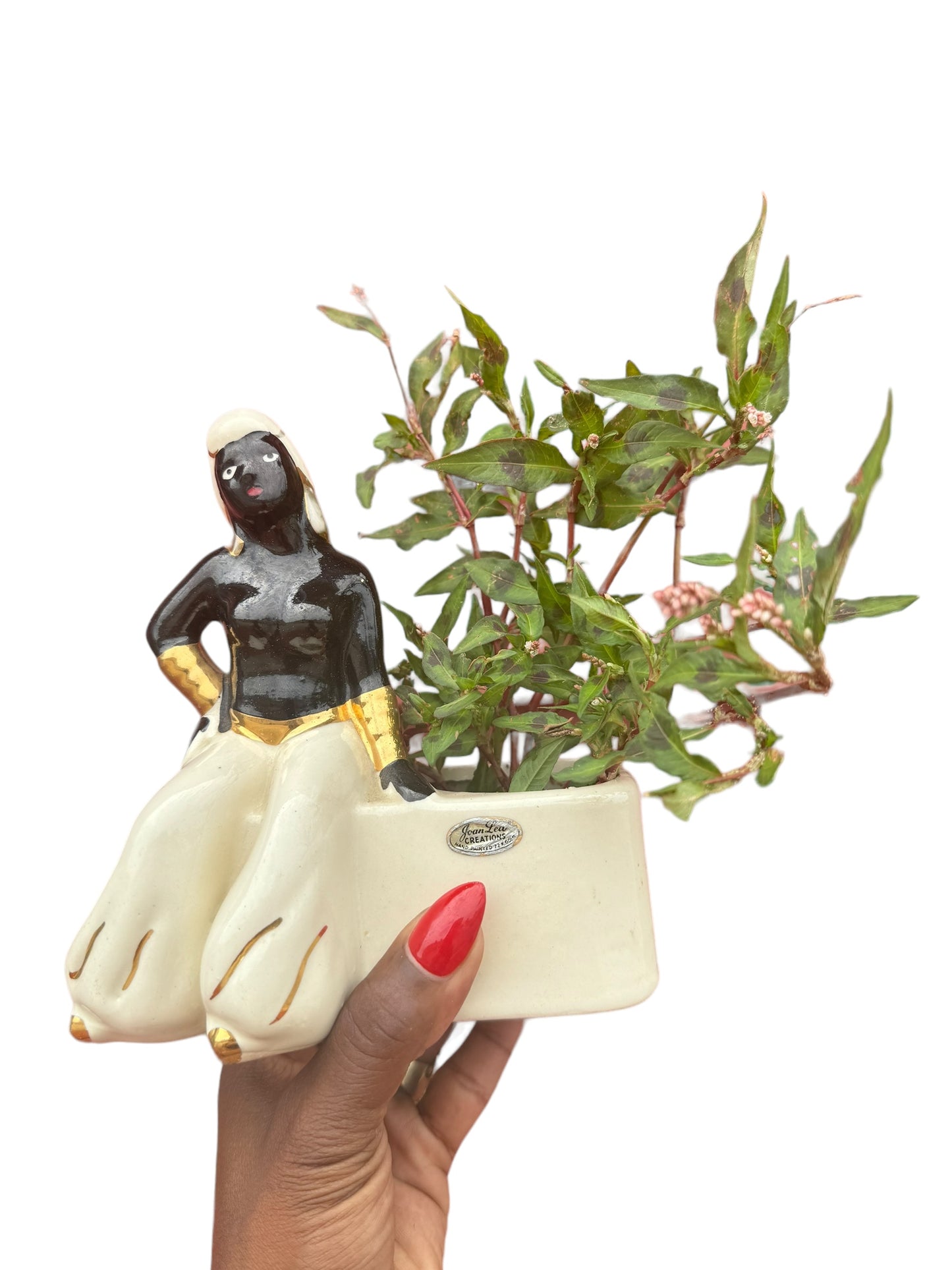 1950s Joan Lea Creations 22K Gold African Woman Planter