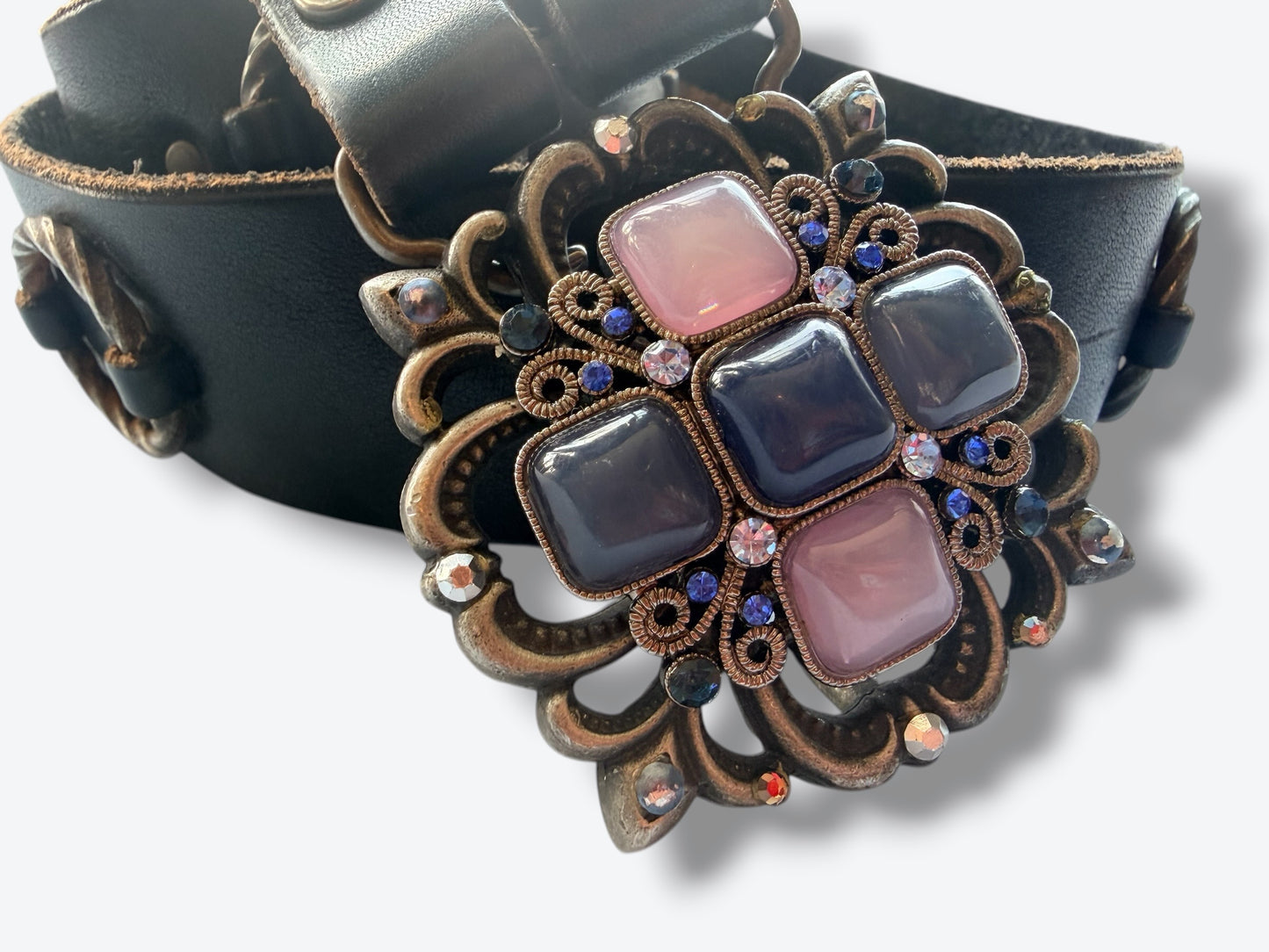 Y2K Ornate Statement Belt with Jeweled Medallion Buckle