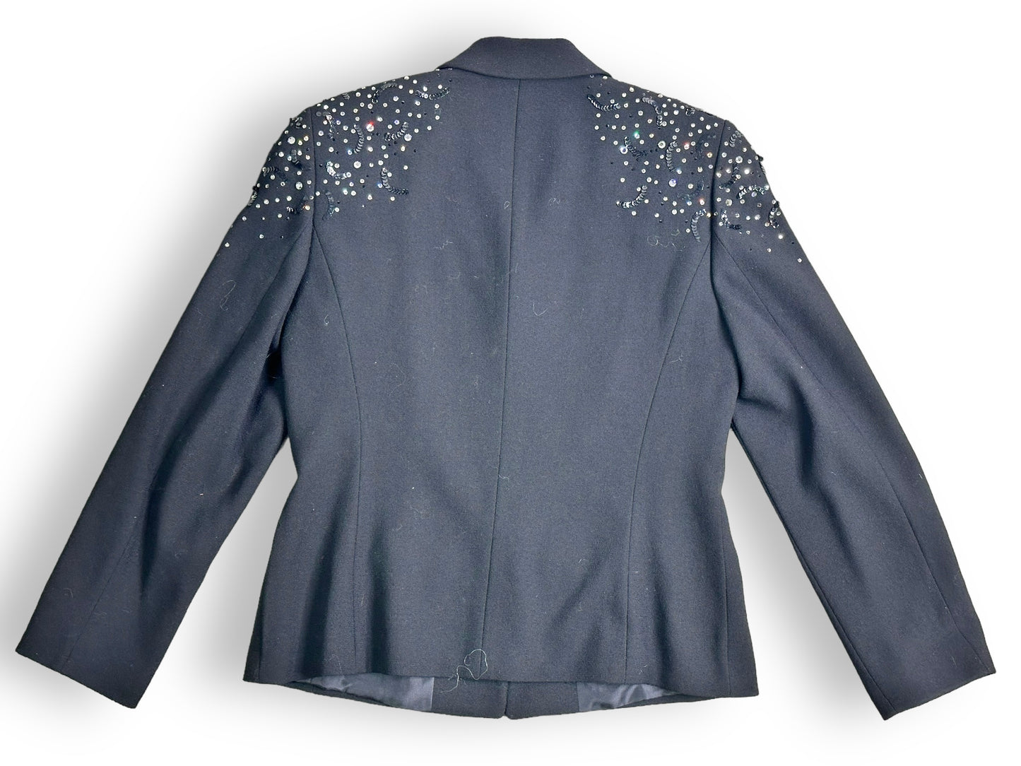 1990s Louis Fèraud Rhinestone + Sequin Black Blazer