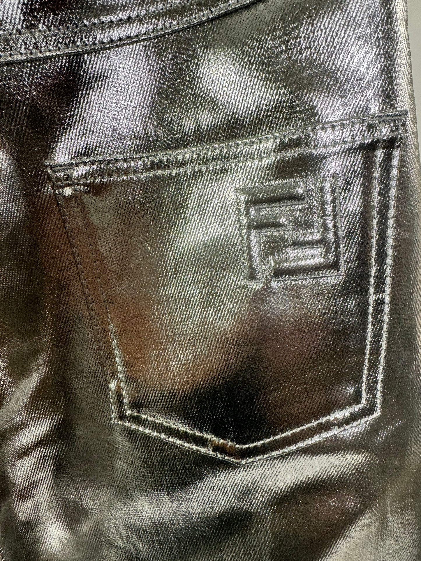 2000s Fendi Metallic Sliver Skinny Jeans