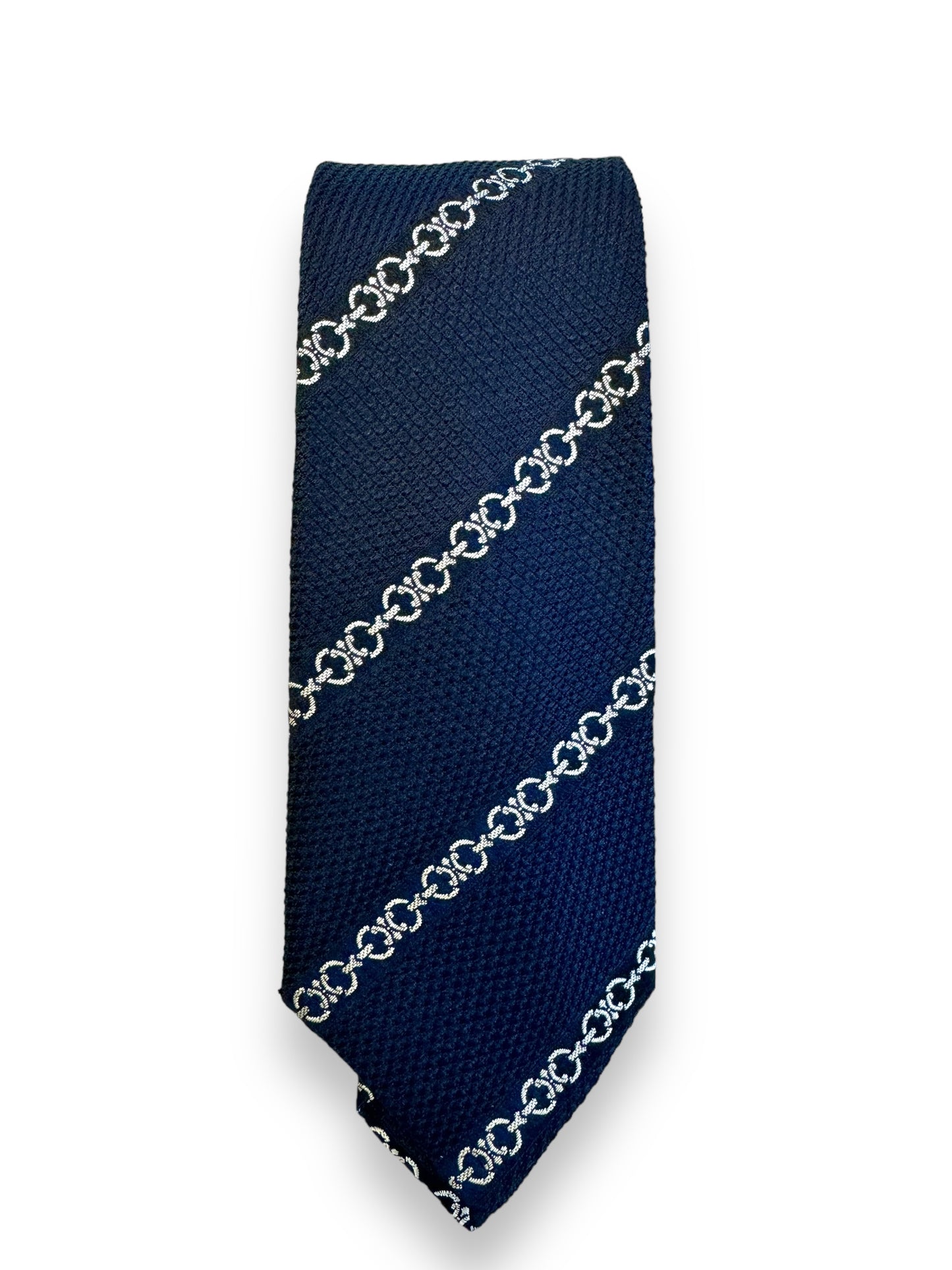 Vintage Celine 100% Silk Navy Chain Link Tie