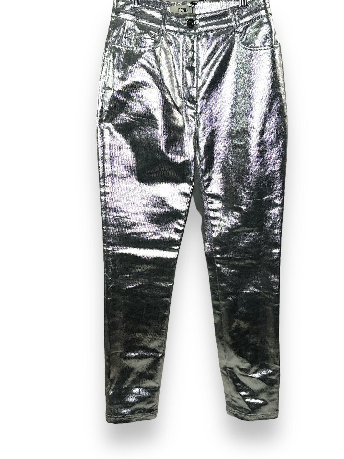 2000s Fendi Metallic Sliver Skinny Jeans