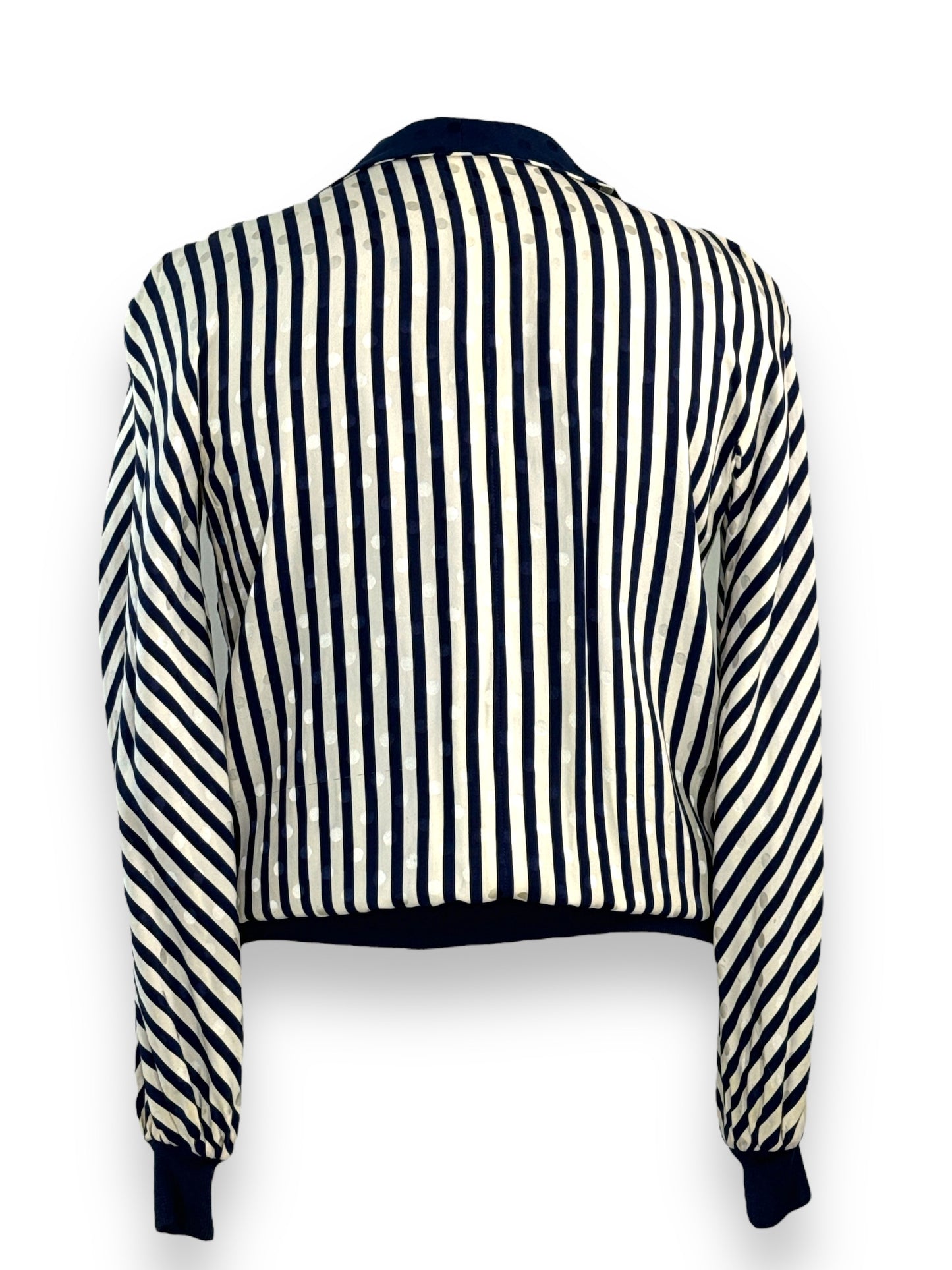 1970s Valentino Blue and White Striped and Polka Dot Silk Top