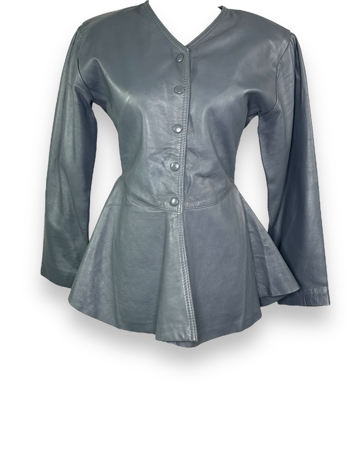 1970s “Leather Classic” Gray Peplum Jacket