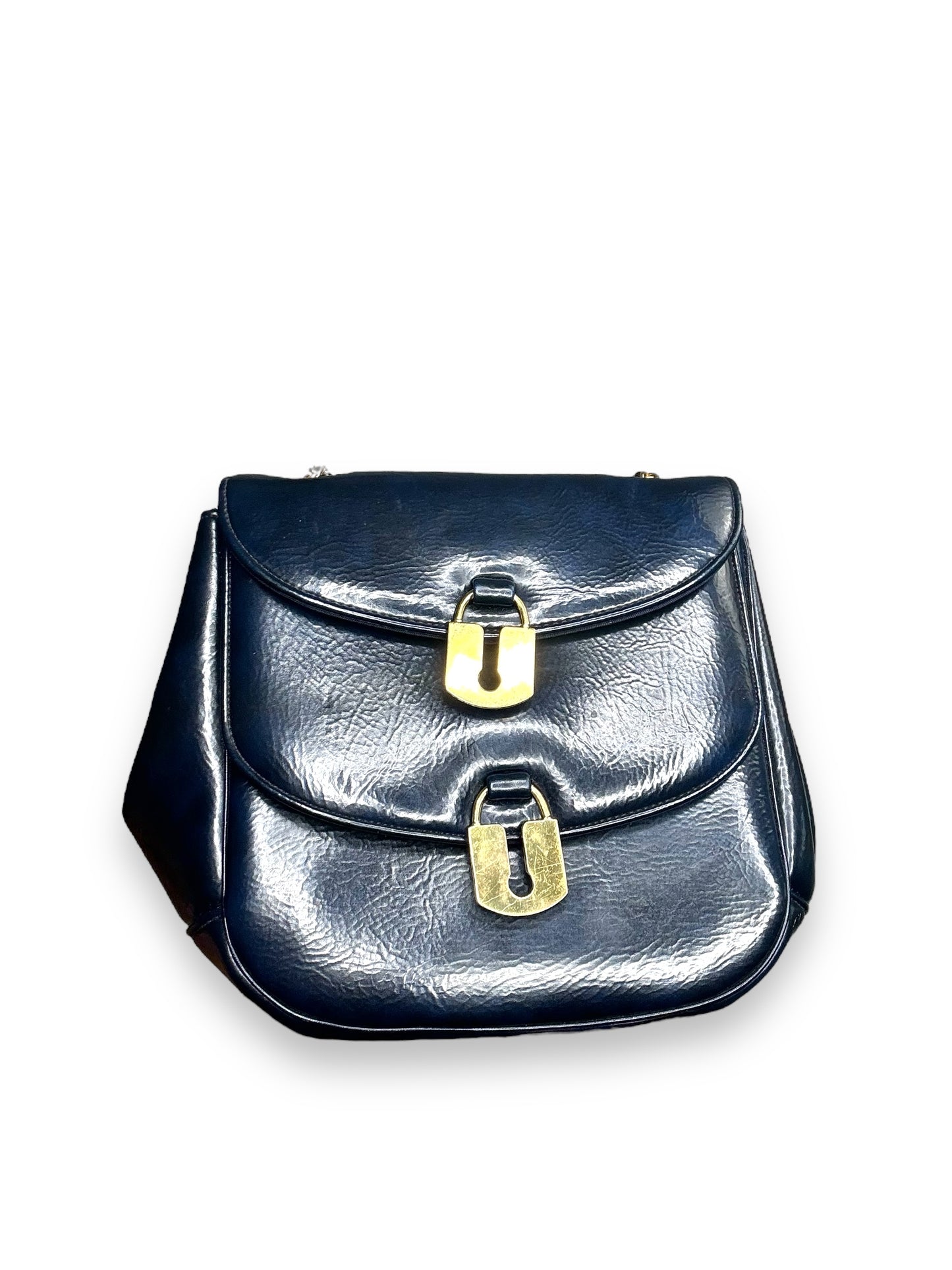 1960s “Block” Navy Vinyl Gold Lock Bag