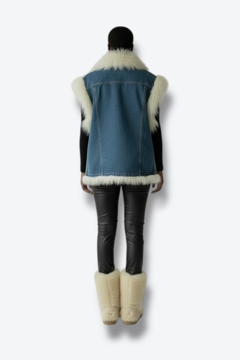 1990s Denim and Mongolian Lamb Vest
