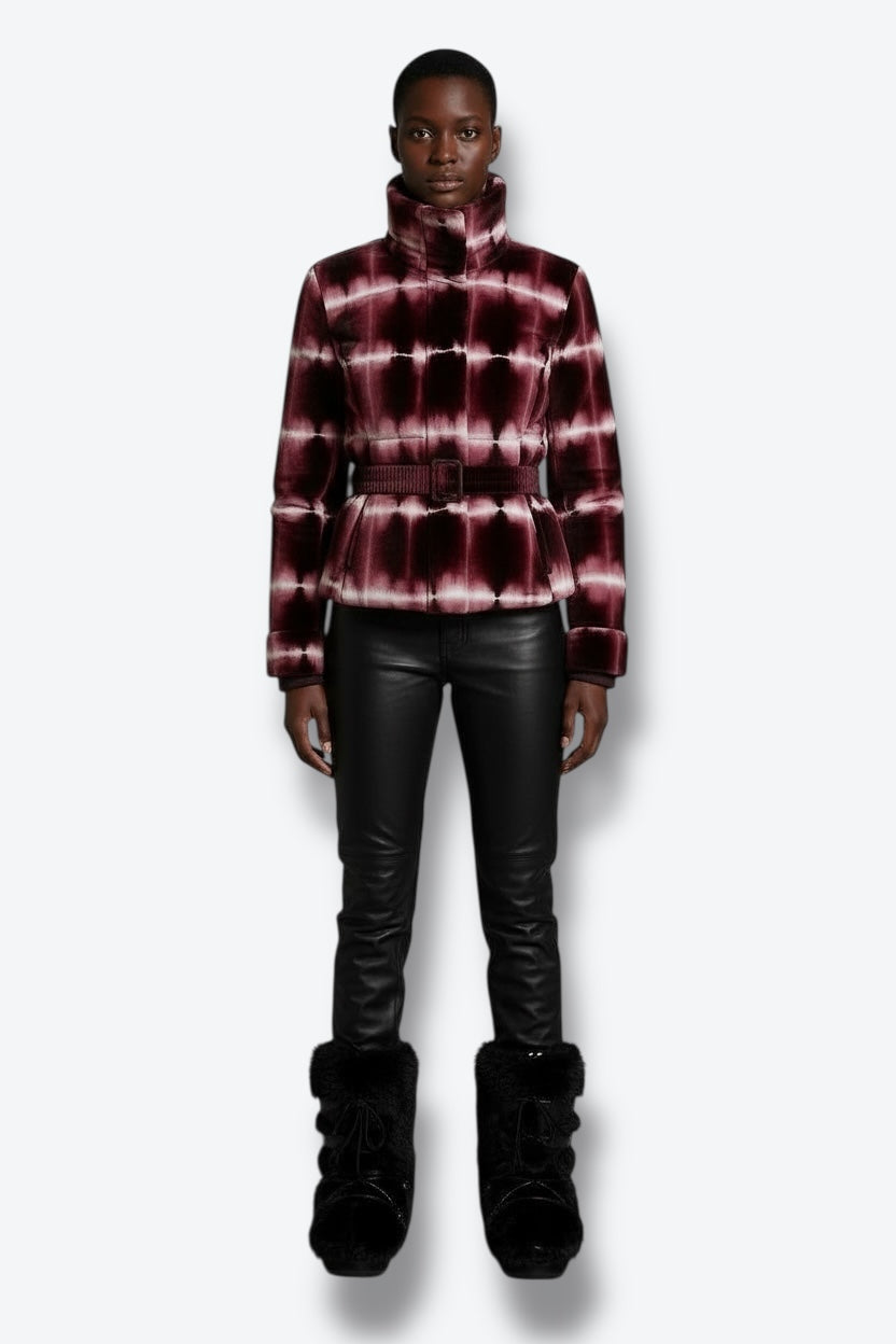 Marengo Reversible Crimson and White Fur and Raw Silk Ski Jacket